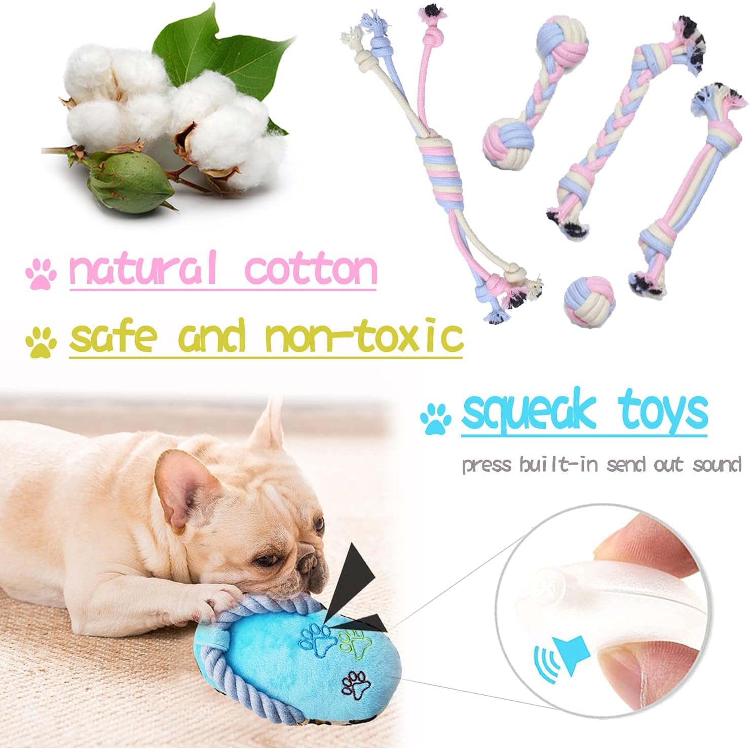 Puppy Chew Toys for Teething Puppy Toys Small Dog Toys Puppy Teething Toys Dog Chew Toy Rope Balls Interactive Teeth Cleaning Tug Toys Storage Basket