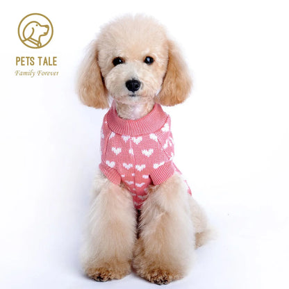 Winter Warm Pet Sweater with Heart Pattern for Small and Medium Dogs and Cats - Cute and Cozy Pet Clothes for Cold Weather