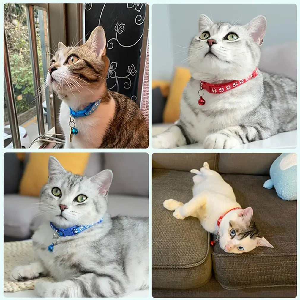 New Cute Bell Collar for Cats Dog Collar Teddy Bomei Dog Cartoon Funny Footprint Collars Leads Cat Accessories Animal Goods