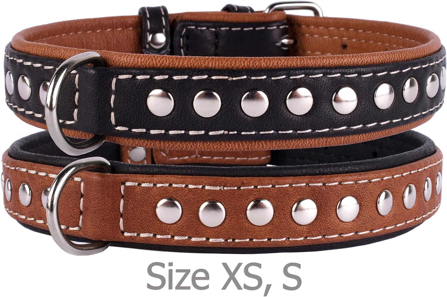 Studded Dog Collar Leather Pet Collars for Dogs Small Medium Large Puppy Soft Padded Brown Black (Brown, Neck Fit 13" - 14")