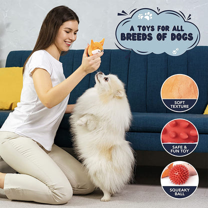 Dog Toys for Aggressive Chewers (3In1) - Squeaky Dog Toys Interactive - Dog Toys for Medium Dogs, Large & Small Breeds - Puppy Teething Chew Dog Toy - Juguetes Perros - Orange