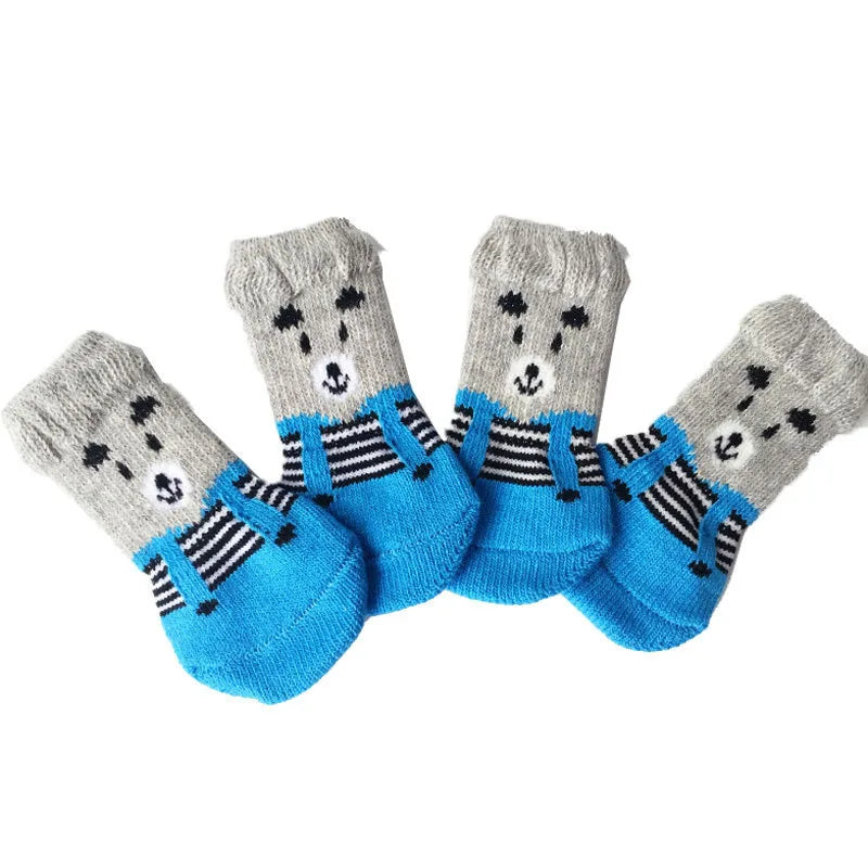 4Pcs Winter Pet Dog Socks Small Cat Knit Warm Socks Dog Anti-Slip Socks Chihuahua Thick Paw Protector Booties Pet Accessories