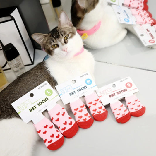 4Pcs/Set Pet Dog Socks Anti-Slip Knitted Small Dogs Thick Warm Paw Protector Cute Puppy Cat Indoor Wear Boot Dog Socks