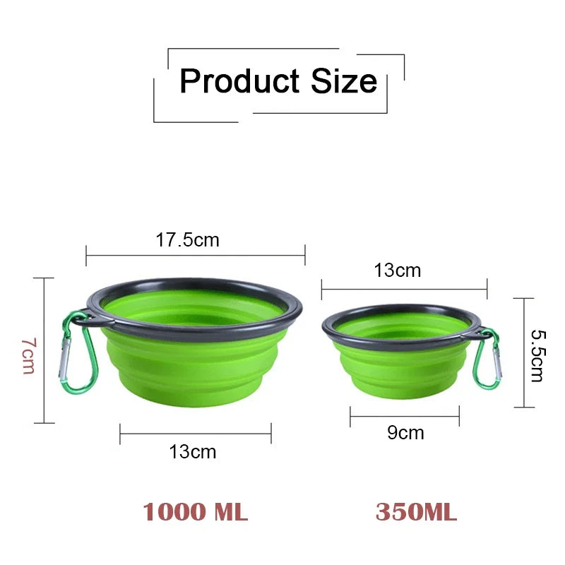 Folding Portable Silicone Dog Feeder Bowl 2 in 1 Pet Dispenser Outdoor Travel Dog Cat with Carabiner Bottle Food Water Container