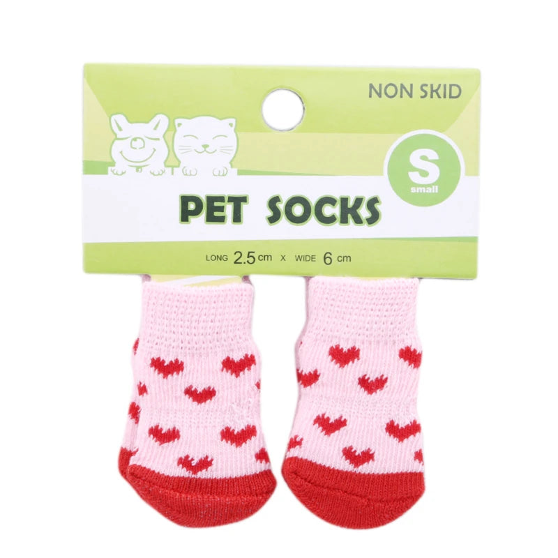 4Pcs/Set Pet Dog Socks Anti-Slip Knitted Small Dogs Thick Warm Paw Protector Cute Puppy Cat Indoor Wear Boot Dog Socks