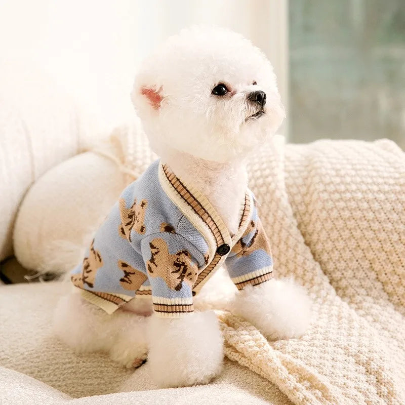 Winter Dog Clothes Chihuahua Soft Puppy Kitten High Striped Cardigan Warm Knitted Sweater Coat Fashion Clothing for Pet Dogs Cat