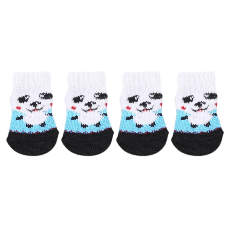 4Pcs/Set Pet Dog Socks Anti-Slip Knitted Small Dogs Thick Warm Paw Protector Cute Puppy Cat Indoor Wear Boot Dog Socks