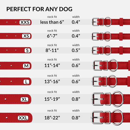 Rolled Leather Dog Collar, Soft Padded round Puppy Collar, Handmade Genuine Leather Collar Dog Small Large Cat Collars 13 Colors (6 Inch, Red Textured)