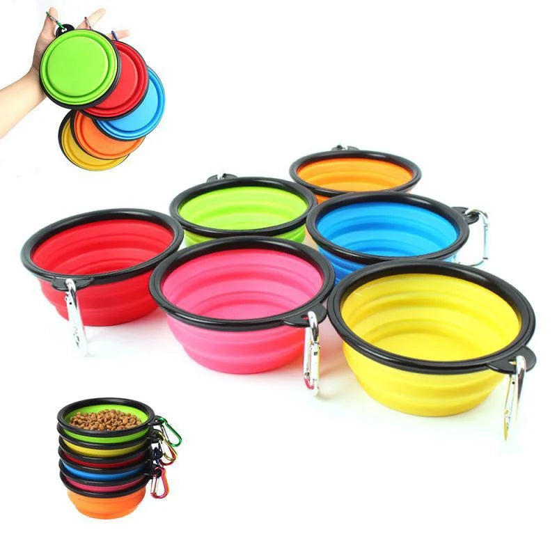 Folding Portable Silicone Dog Feeder Bowl 2 in 1 Pet Dispenser Outdoor Travel Dog Cat with Carabiner Bottle Food Water Container