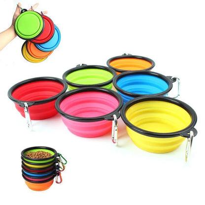 Folding Portable Silicone Dog Feeder Bowl 2 in 1 Pet Dispenser Outdoor Travel Dog Cat with Carabiner Bottle Food Water Container