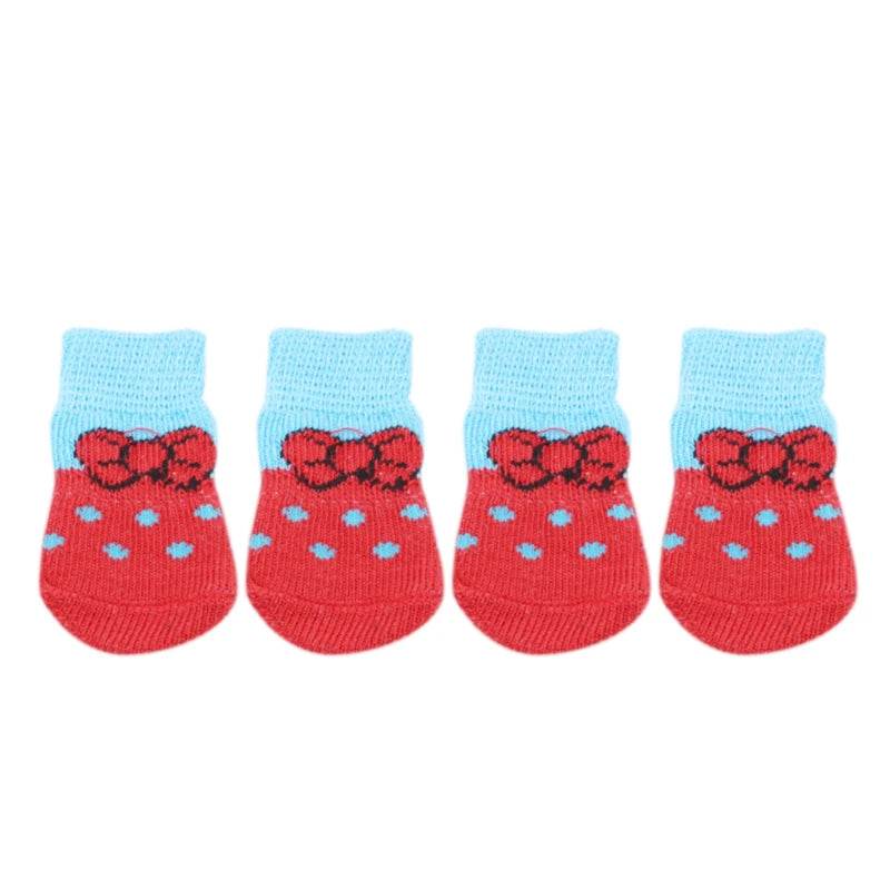 4Pcs/Set Pet Dog Socks Anti-Slip Knitted Small Dogs Thick Warm Paw Protector Cute Puppy Cat Indoor Wear Boot Dog Socks