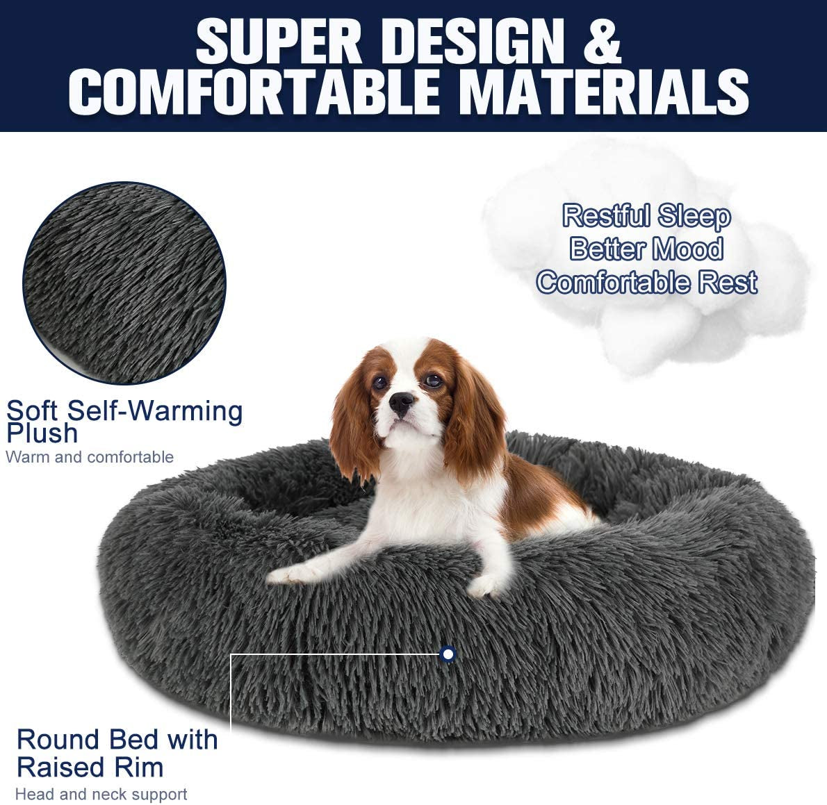 Calming Puppy Dog Beds for Small Dogs, round Donut Washable Small Dog Bed Anti-Slip Faux Fur Fluffy Donut Cuddler Anxiety Pet Cat Bed, Fits up to 25Lbs