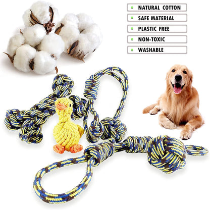 heavy-duty teething chew toys provide safe, natural cotton fun